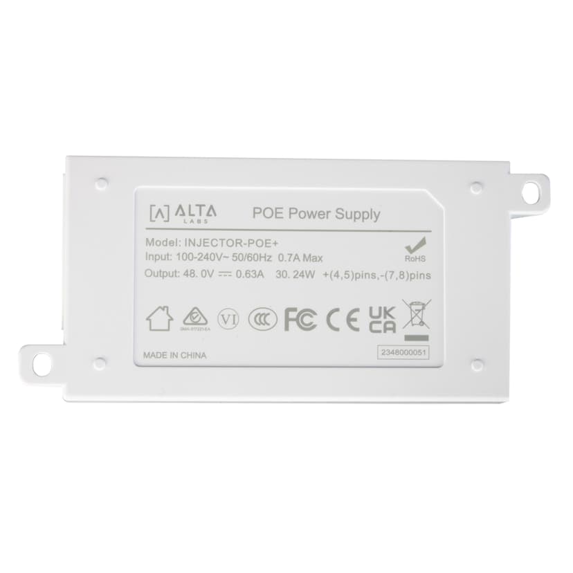ALTA LABS PoE-injektor PoE+ 30W hvit