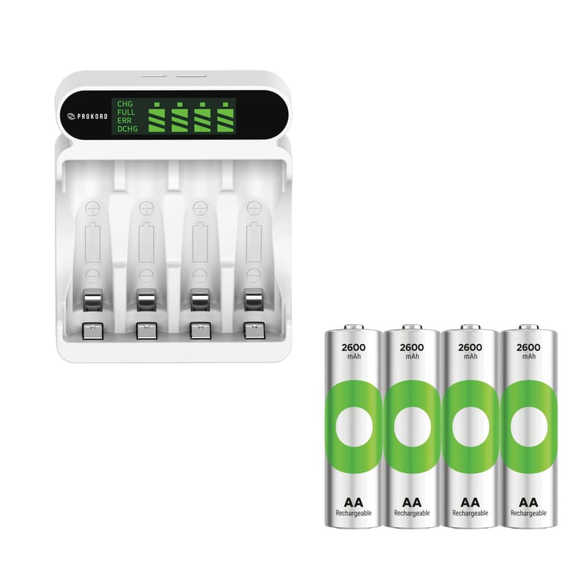 Prokord Battery Charger Aa/aaa 4 Slot + Batteries KIT