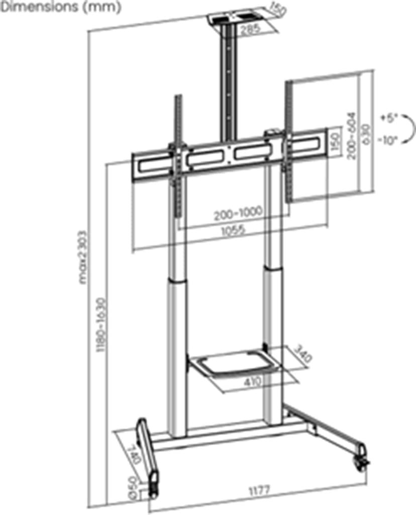 Prokord TV-standaard 55–100" Premium – Verstelbare hoogte, VESA 1000x600, 120 kg