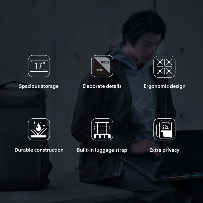 ASUS ROG Ranger BP2701 17" 17" Polyester, Polyurethan (PU) Sort Sort