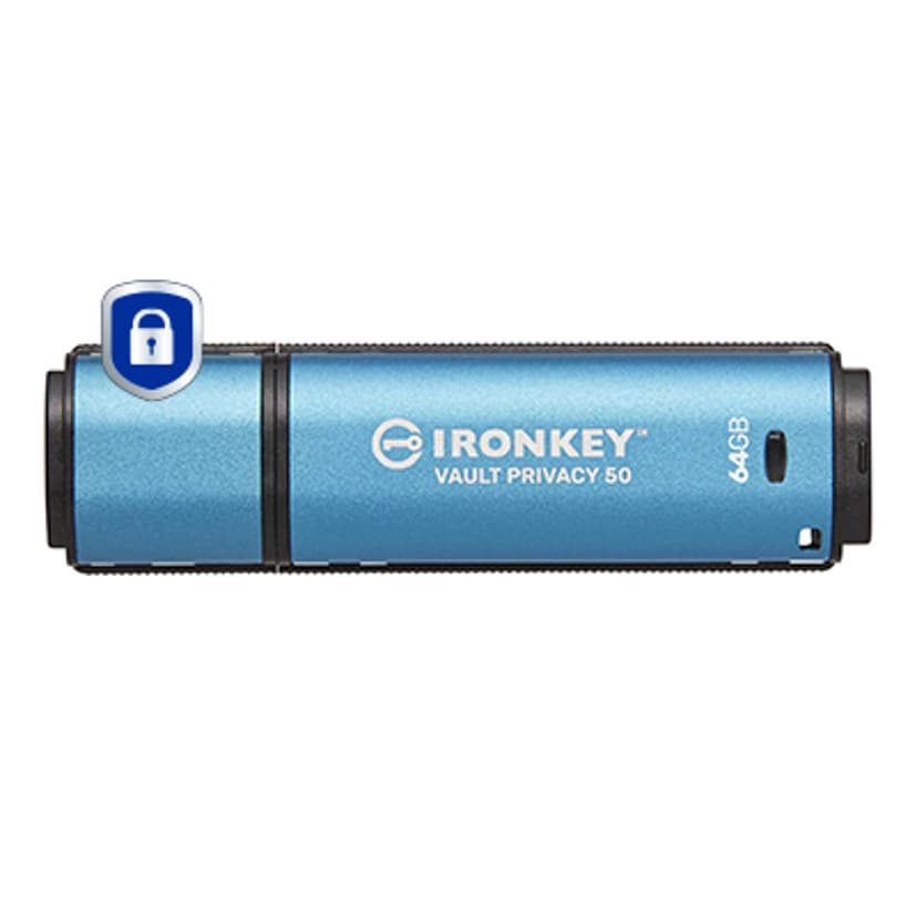Kingston Ironkey Vault Privacy 50 64GB USB-A Musta, Sininen