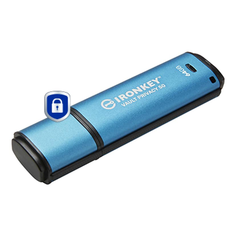 Kingston Ironkey Vault Privacy 50 64GB USB-A Musta, Sininen