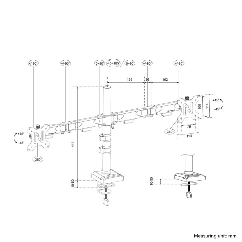 Neomounts DS60-600BL2 Monitorarm 10-32" - Quick-fix - 180°-stop