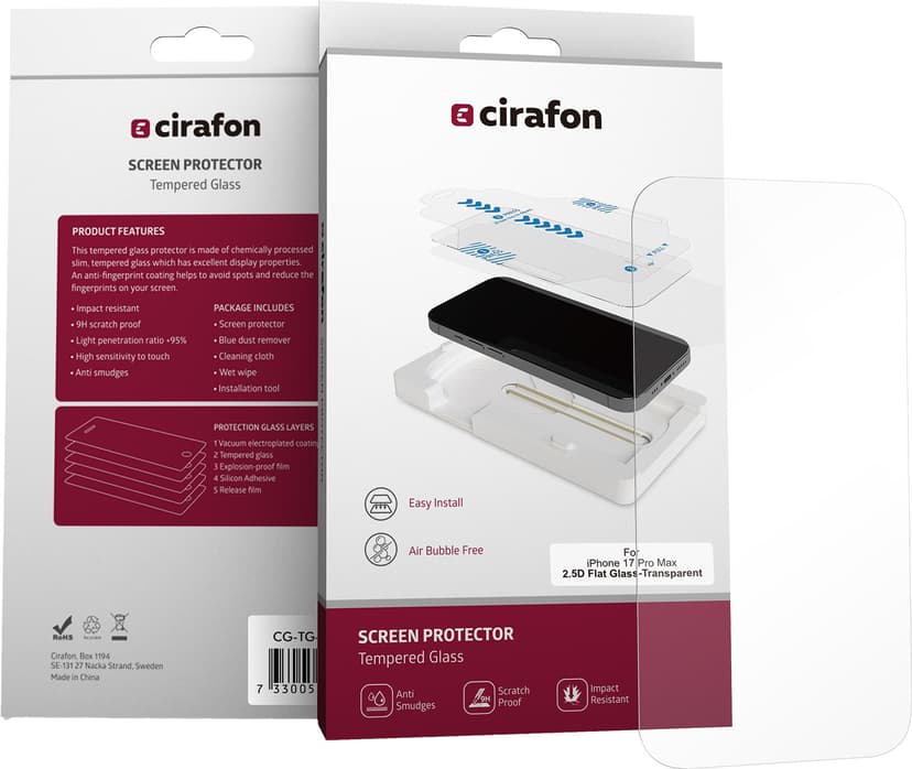 Cirafon Recycled Ultra-Wide (Double Tempered) Skärmskydd iPhone 17 Pro Max