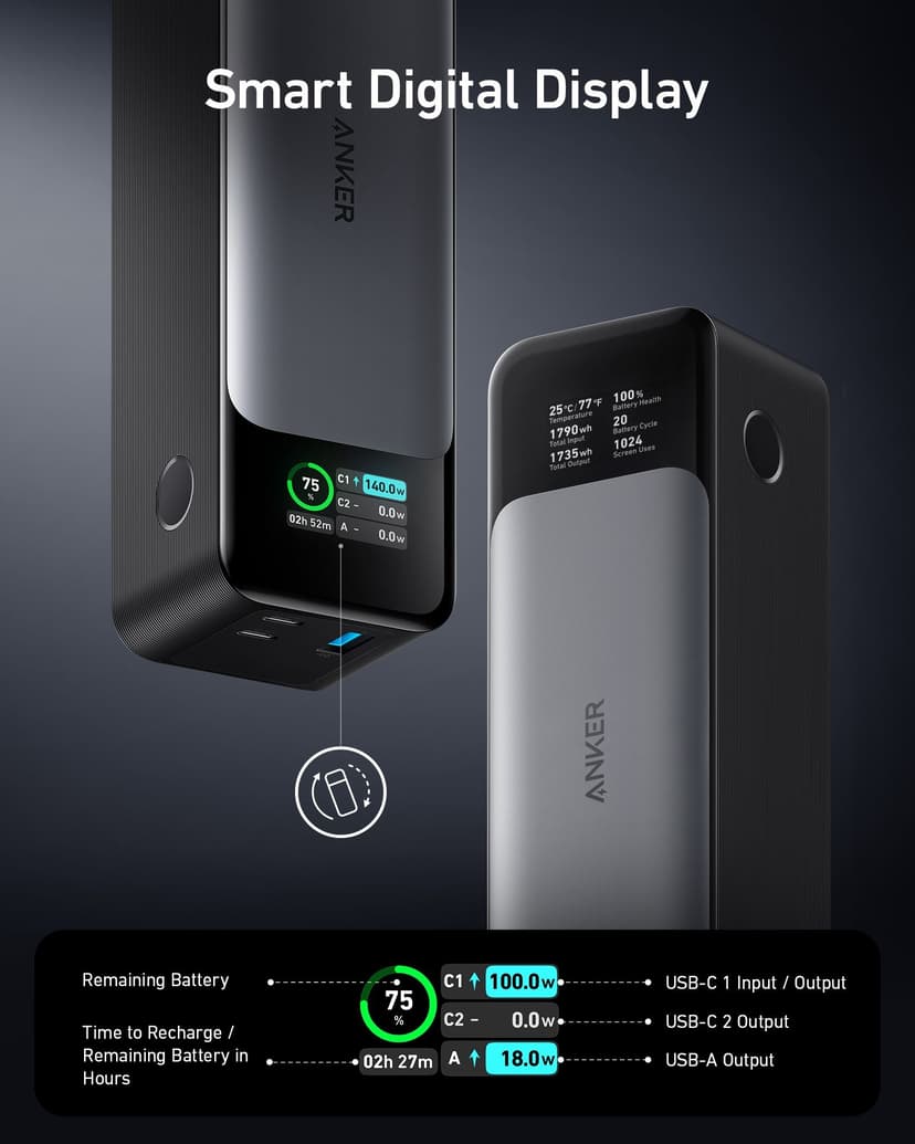 Anker 737 24000 mAh Zwart, Zilver 24000mAh Zilver, Zwart