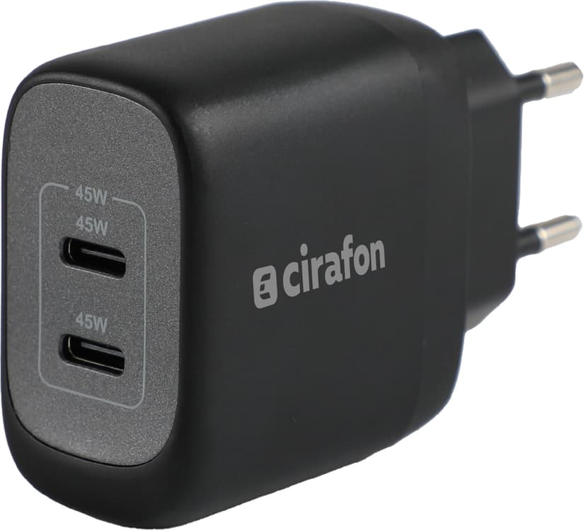 Cirafon 45W USB-C Reislader met 2 poorten – Snelladen Zwart