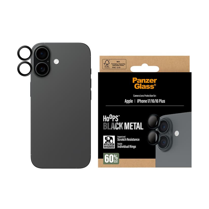 Panzerglass Hoops Black Lens Protector iPhone 16, iPhone 16 Plus, iPhone 17