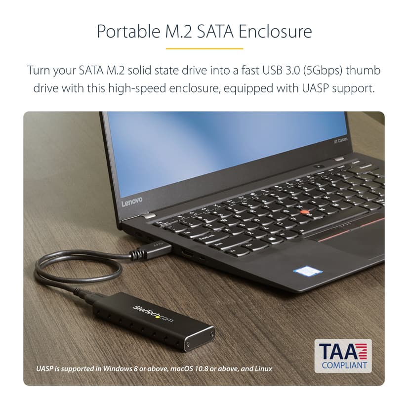 Startech M.2 SATA-kabinett til ekstern SSD – USB 3.0 med UASP