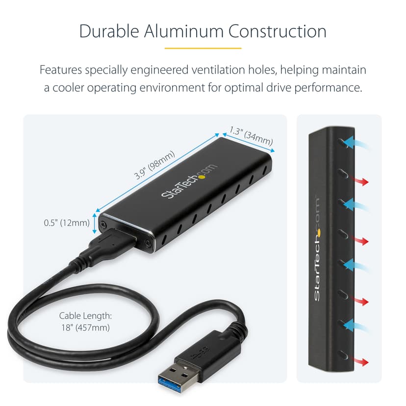 Startech M.2 SATA-kabinett til ekstern SSD – USB 3.0 med UASP