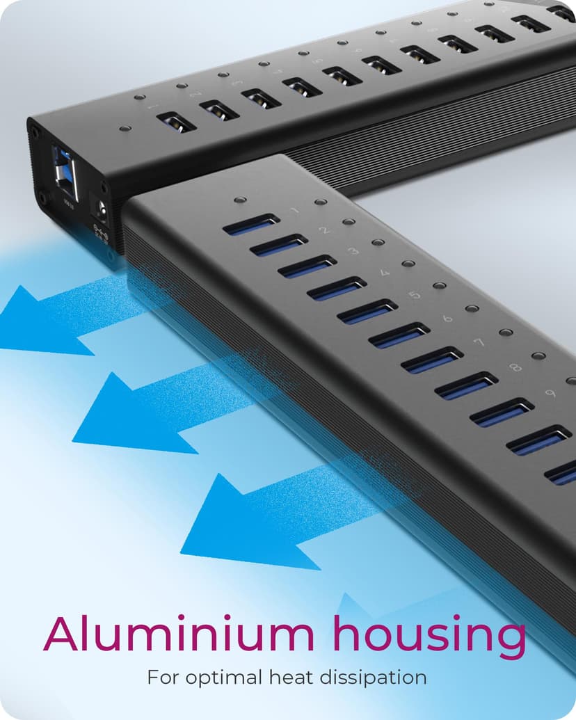 Icy Box 13-port hub with USB Type-A interface and 1x charging port