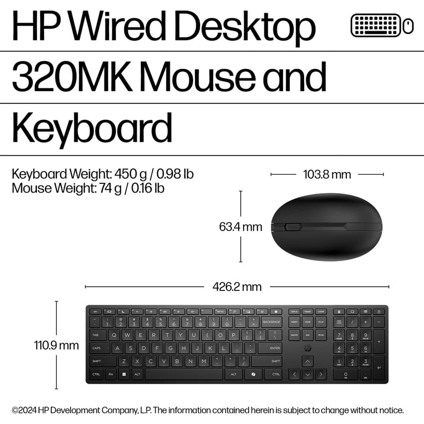 HP 320 Mouse and Keyboard Combo Kabel Nordisk