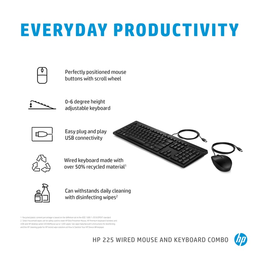 HP 225 kombinert kablet mus og tastatur Kablet