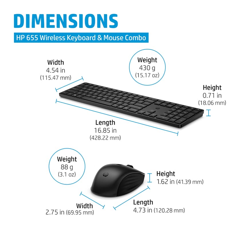 HP 655 Wireless Keyboard and Mouse Combo Trådløs