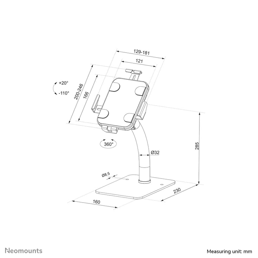 Neomounts DS15-625BL1 - Tafelblad Tablethouder voor 7,9-11" tablets - Zwart