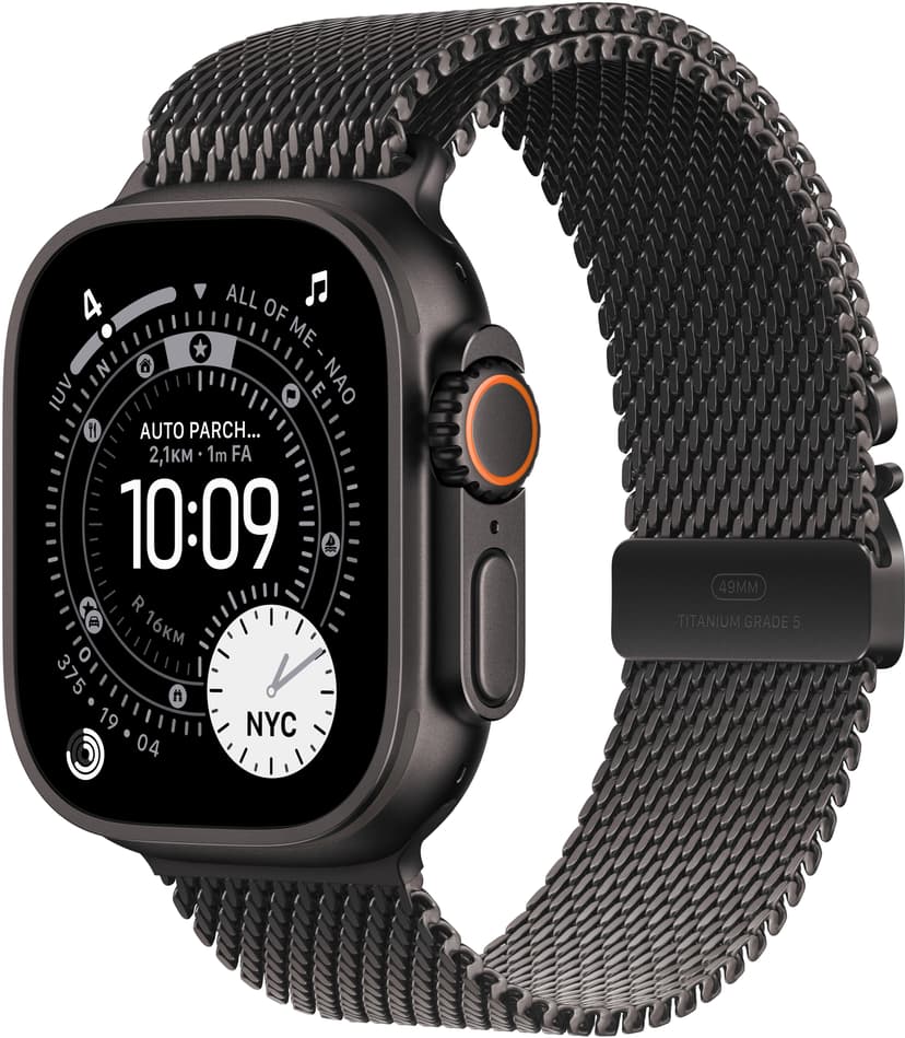 Apple Watch Ultra 3 GPS + Cellular 49mm Black Titanium Case with Black Titanium Milanese Loop - Large