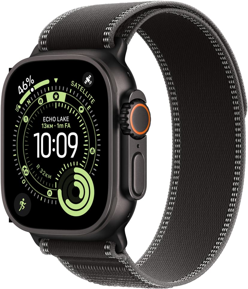 Apple Watch Ultra 3 GPS + Cellular 49mm Black Titanium Case with Black/Charcoal Trail Loop - S/M