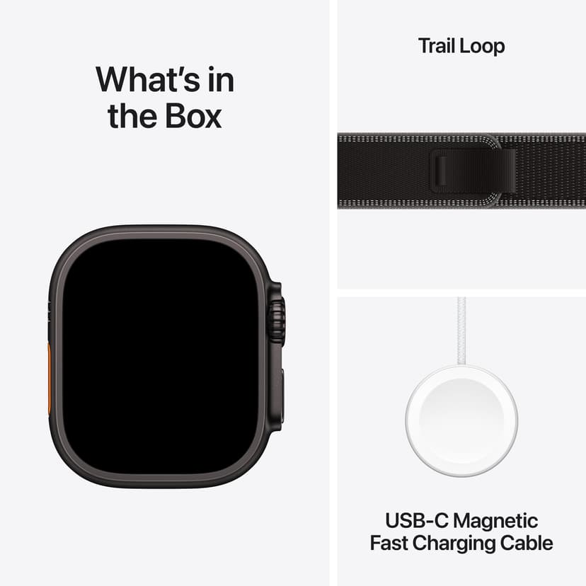 Apple Watch Ultra 3 GPS + Cellular 49mm Black Titanium Case with Black/Charcoal Trail Loop - S/M - (Fyndvara klass 2)