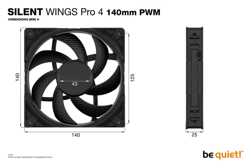 be quiet! SILENT WINGS PRO 4 | 140mm PWM Datorväska Fan 14 cm Svart 1 styck Fläkt Svart