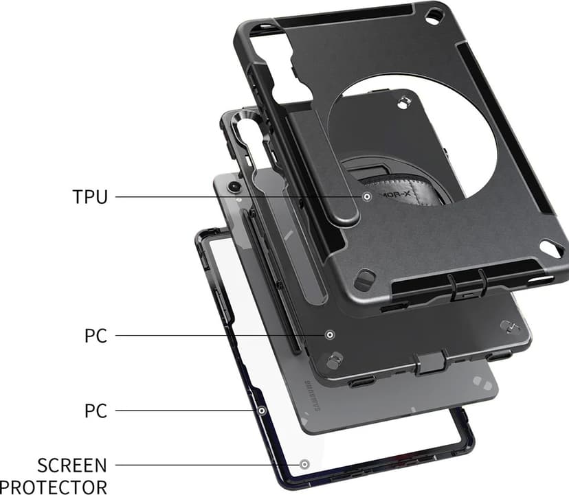 Armor-X Rainproof Military Grade Rugged Case With Hand Strap And Kick-stand Samsung Galaxy Tab S11 Svart