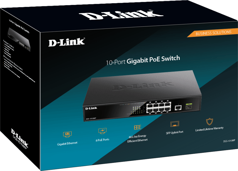 D-Link DGS-1010MP nätverksswitchar Ohanterad Gigabit Ethernet (10/100/1000) Strömförsörjning via Ethernet (PoE) stöd 1U Svart