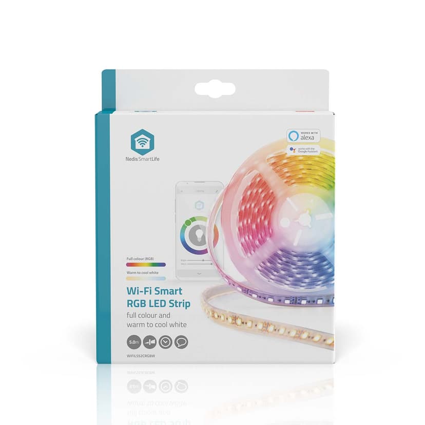 Nedis SmartLife LED-remsa, kallvit/varmvit/RGB, Wi‑Fi, IP21, 5 m