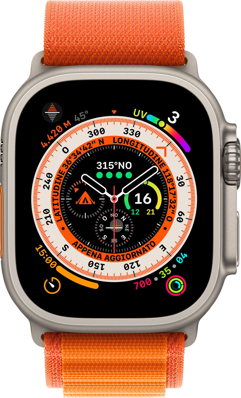 Apple Watch Ultra GPS + Cellular, 49mm Titanium Case with Orange Alpine Loop Small