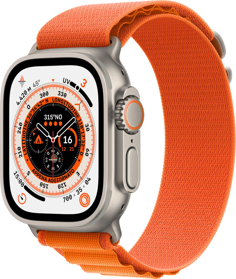 Apple Watch Ultra GPS + Cellular, 49mm Titanium Case with Orange Alpine Loop Small