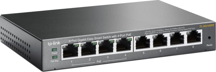 TP-Link TL-SG108PE Administreret L2 Gigabit Ethernet (10/100/1000) Strøm over Ethernet (PoE) Sort