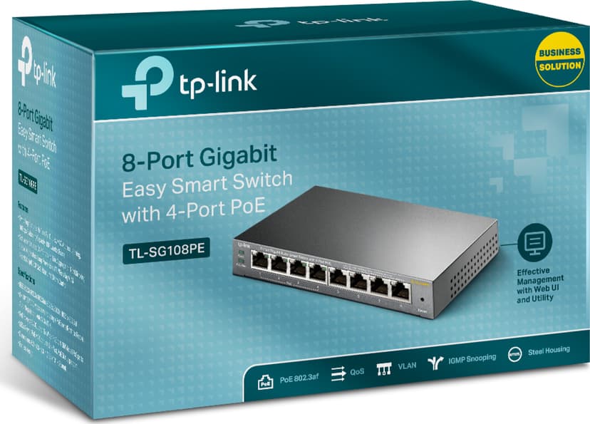 TP-Link TL-SG108PE Håndtert L2 Gigabit Ethernet (10/100/1000) Strøm over Ethernet (PoE) Svart