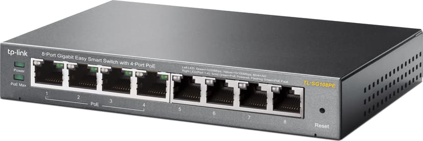 TP-Link TL-SG108PE Administreret L2 Gigabit Ethernet (10/100/1000) Strøm over Ethernet (PoE) Sort