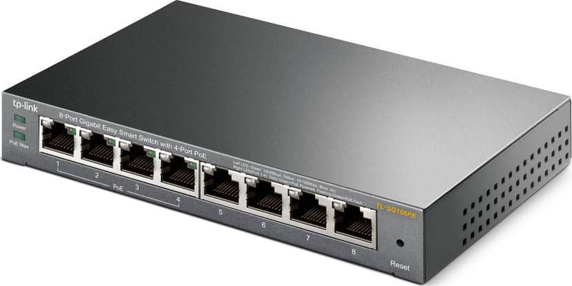 TP-Link TL-SG108PE Administreret L2 Gigabit Ethernet (10/100/1000) Strøm over Ethernet (PoE) Sort