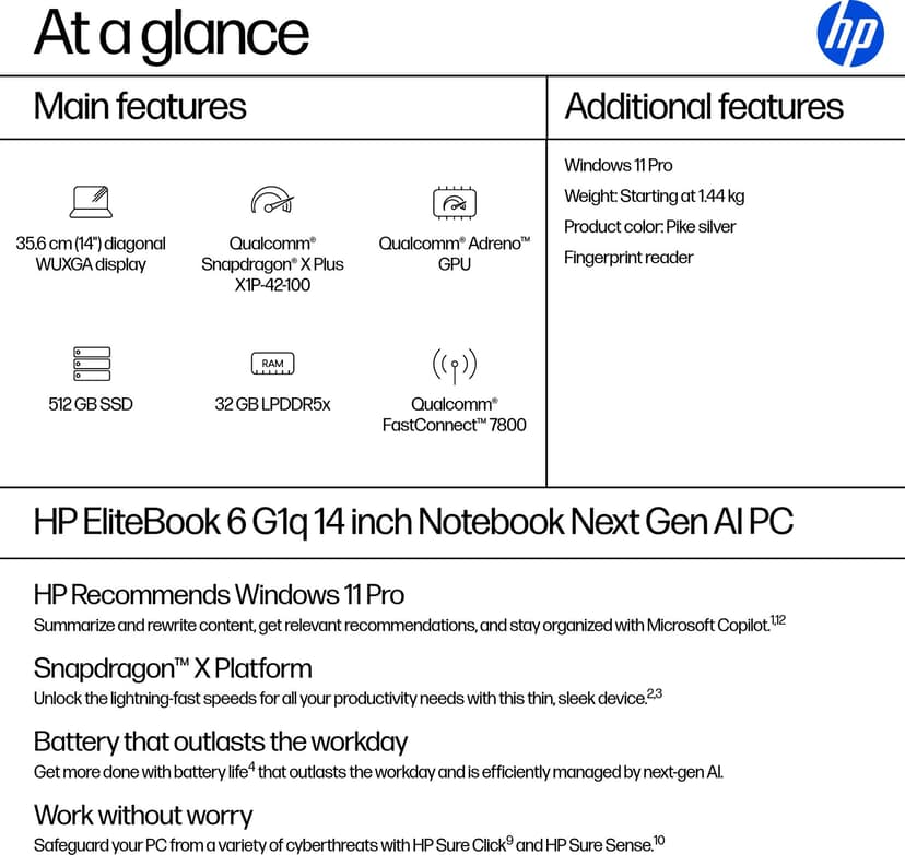 HP EliteBook 6 G1q Qualcomm Snapdragon X Plus 32GB 512GB 14"