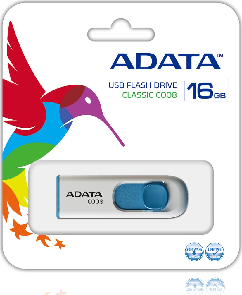 Adata C008 Slider 16GB 16GB USB-A Sininen, Valkoinen