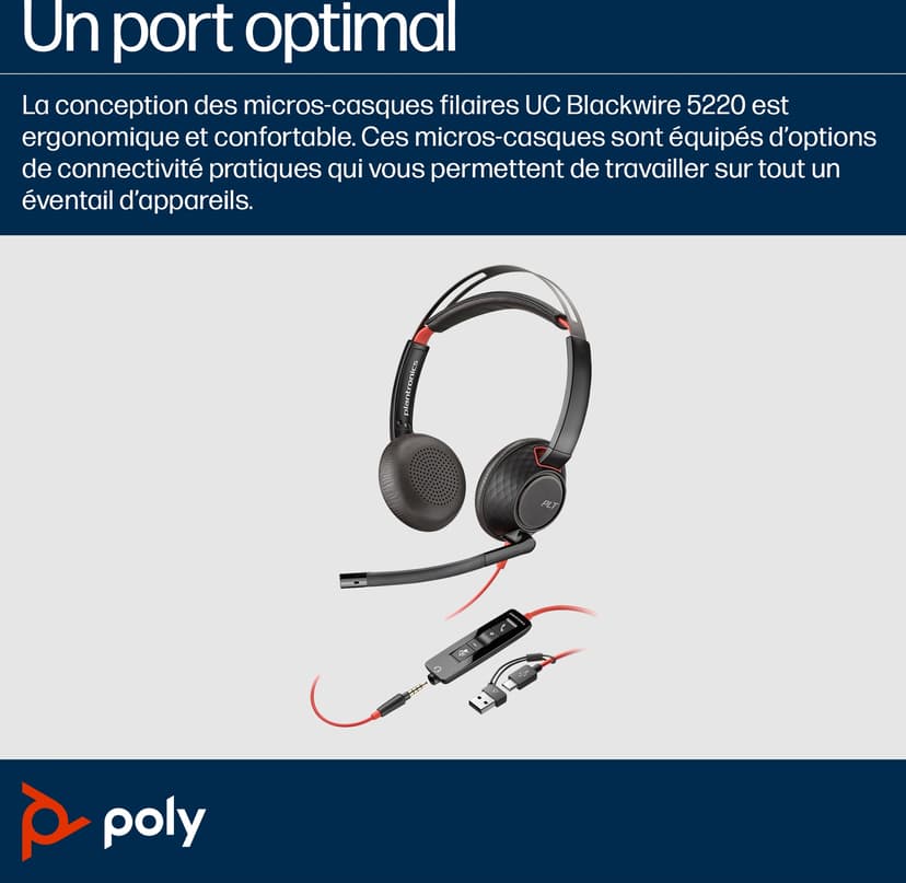 HP Poly BW 5220 Bulk Stereo USB-C Röd, Svart