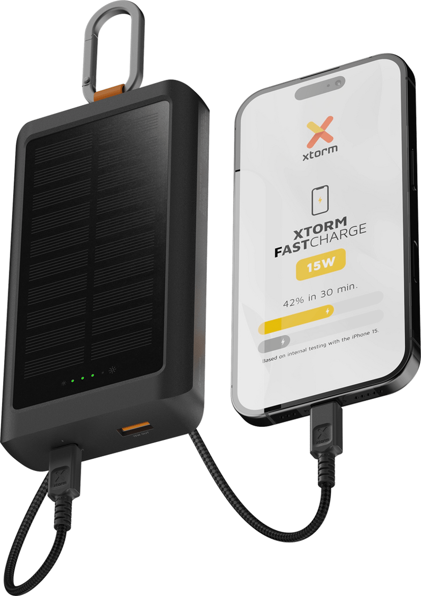 Xtorm GO2 Solar Powerbank 10000mAh + Light 10000mAh Grå, Orange, Svart