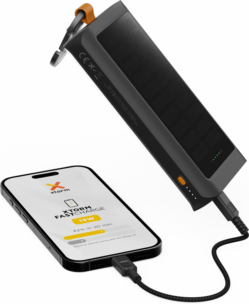 Xtorm GO2 Solar Powerbank 10000mAh + Light 10000mAh Grå, Orange, Svart