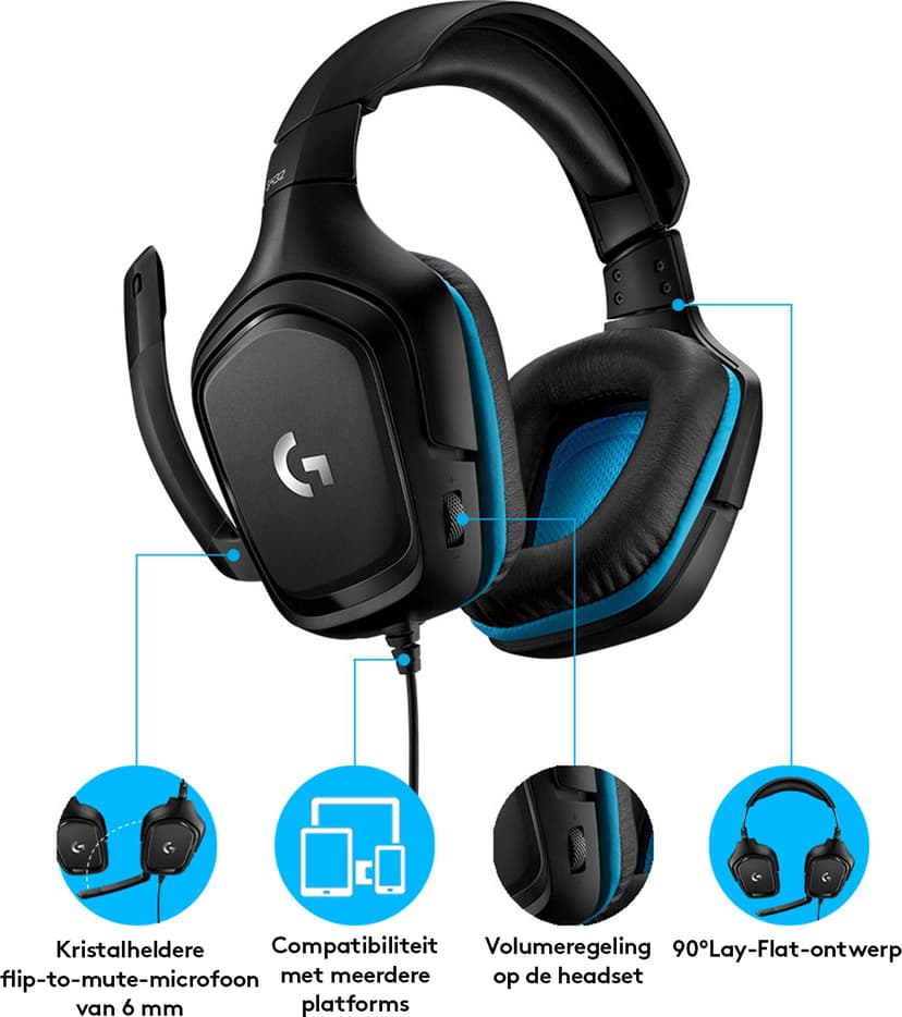 【新品✨】logitech G432 ヘッドセット Logitech Gaming Headset G432 Stereo Blauw, Zwart (981-000770)