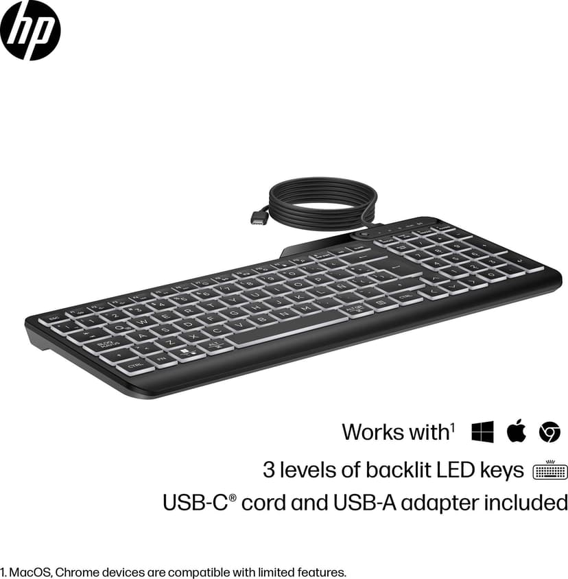 HP 405 bakgrunnsbelyst kablet tastatur Kablet Nordisk