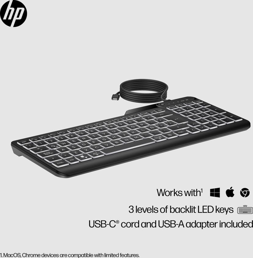 HP 405 Baggrundsbelyst kablet tastatur Ledningsført Nordisk