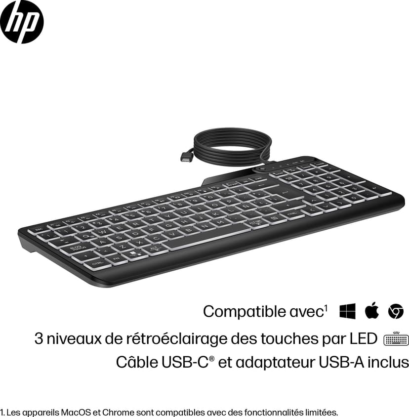 HP 405 Baggrundsbelyst kablet tastatur Ledningsført Nordisk