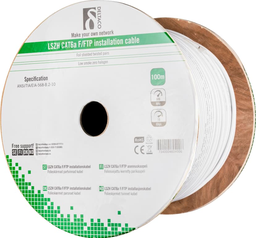 Deltaco TP-50C Nei Cat 6A 100m Hvit