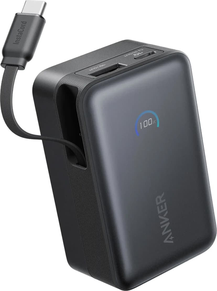 Anker Nano Powerbank 45W Built-in USB-C Cable 10000mAh Sort