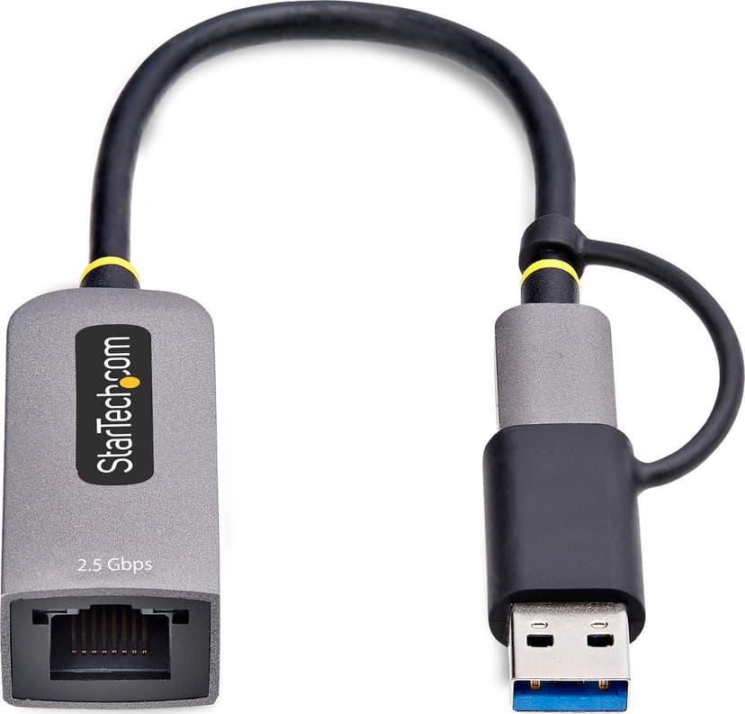 Startech StarTech.com 2,5 GbE USB-C till Ethernet-adapter med USB-A-konverterare, NBASE-T NIC, USB 3.0 Type-C 2,5/1G-nätverk med flera hastigheter, Thunderbolt-kompatibel, Windows och Mac