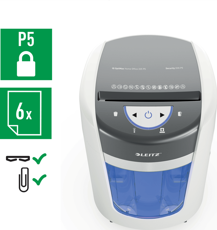 Leitz IQ OptiMax Home Office 225 Dokumentförstörare P5 15L