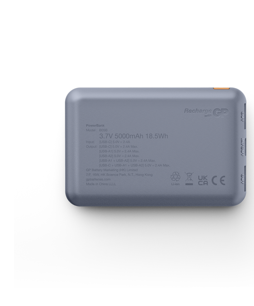 GP Powerbank Plus, 3-porttinen, 5000 mAh, sininen 18.5, 5000Wh Sininen
