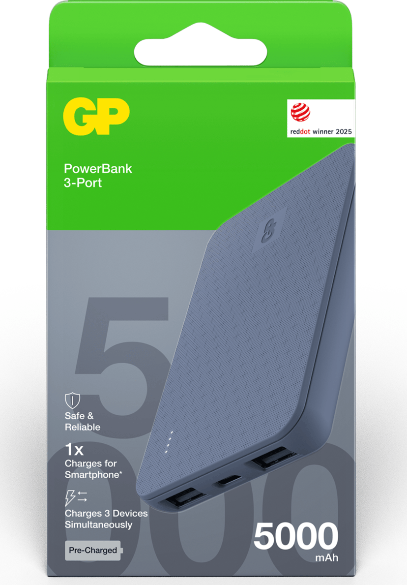GP Powerbank Plus, 3-porttinen, 5000 mAh, sininen 18.5, 5000Wh Sininen