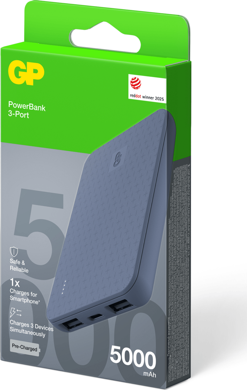 GP Powerbank Plus 3-port 5 000 mAh, blå 5000mAh Blå