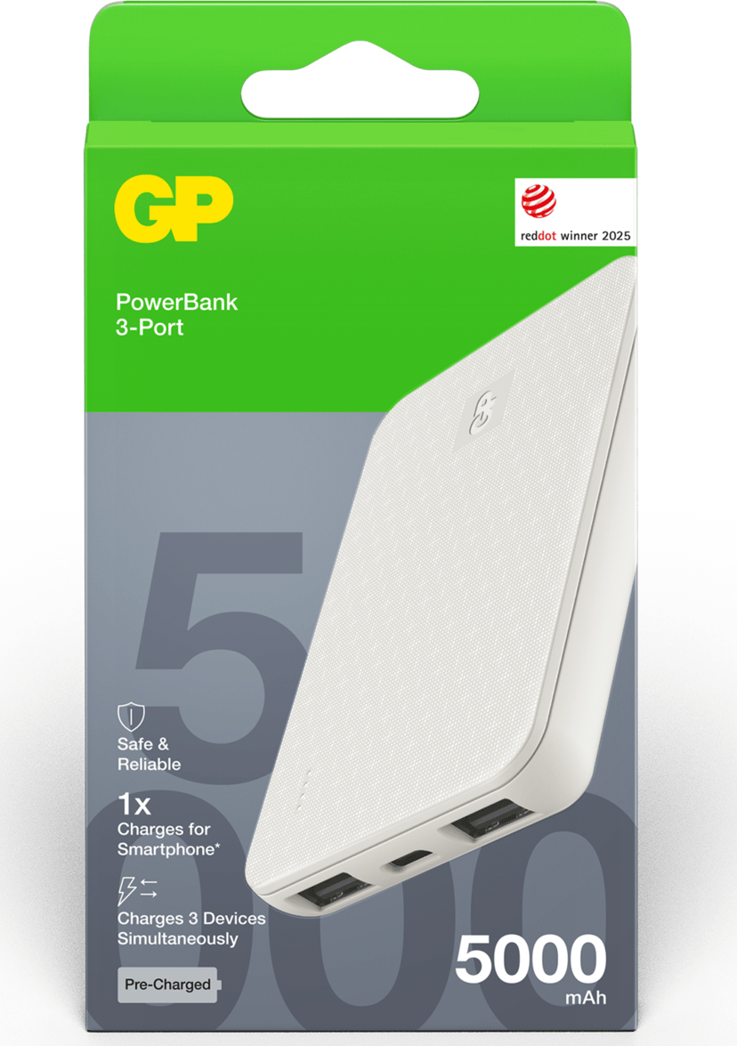 GP Powerbank Plus 3-Port 5000mAh Krem 5000, 18.5mAh Krem