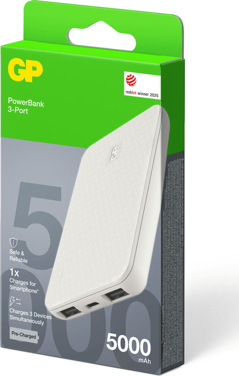 GP Powerbank Plus 3-Port 5000mAh Creme 5000mAh Gräddfärgad