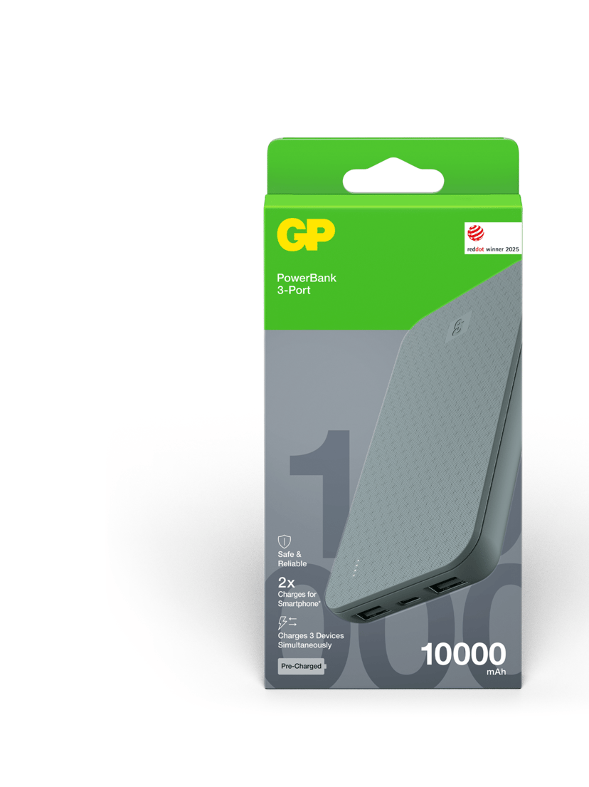 GP Powerbank Plus 3-Port 10000mAh, grå 37, 10000Wh Grå